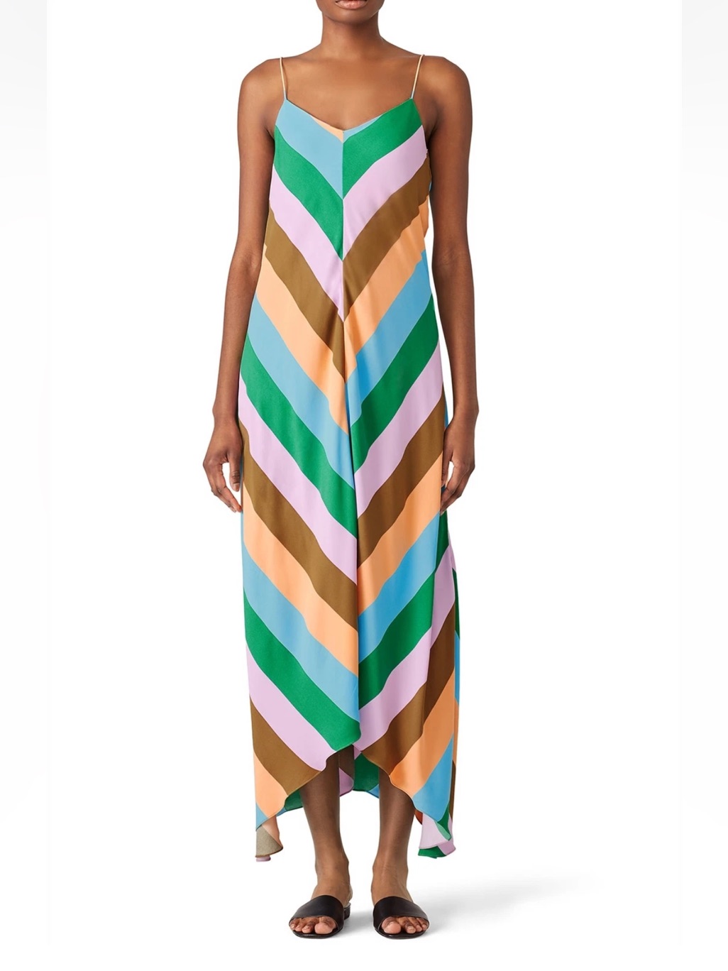 Tibi Women's Maxi Slip Dress Spaghetti Strap Rugby Striped Multi Color Size 4